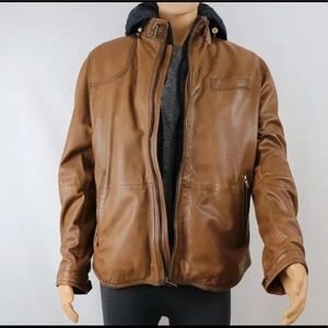 MASSIMO DUTTI MEN'S LEATHER JACKET XL BROWN